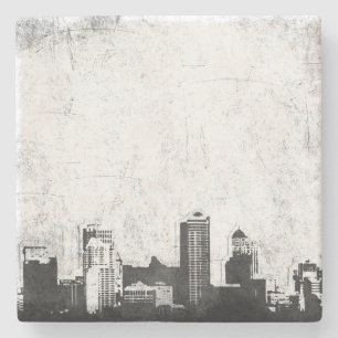 Dessous-de-verre En Pierre Arrière - plan sale de ville en noir et blanc