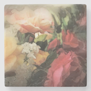 Dessous-de-verre En Pierre arrière - plan vibrant vintage floral d'art avec