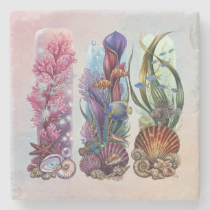 Dessous-de-verre En Pierre Art aquarelle de la vie marine des récifs corallie