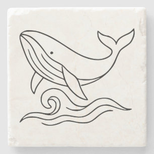 Dessous-de-verre En Pierre Art de ligne de baleine minimaliste – Animal océan