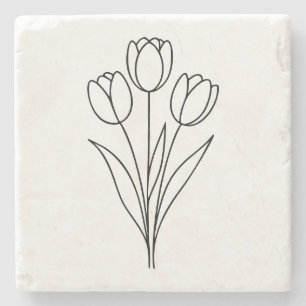 Dessous-de-verre En Pierre Art de ligne de tulipe minimaliste de printemps