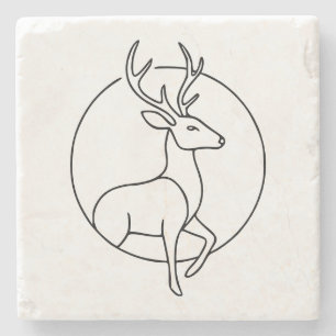 Dessous-de-verre En Pierre Art de ligne minimaliste de cerf – Art d'animaux d
