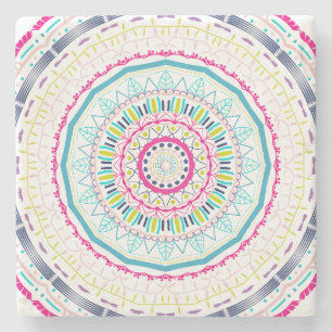 Dessous-de-verre En Pierre Art de mandala coloré vibrant