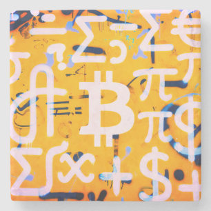 Dessous-de-verre En Pierre Art de rue Bitcoin (peinture orange n° 4)