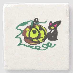 Dessous-de-verre En Pierre Art d'Halloween de chat noir