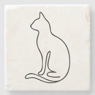 Dessous-de-verre En Pierre Art en ligne de chat minimaliste – Silhouette de c