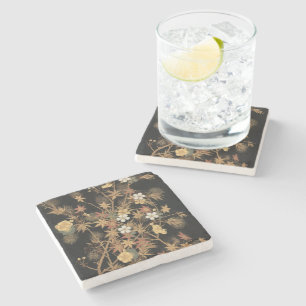 Dessous-de-verre En Pierre Art floral automnal noir doré vintage japonais