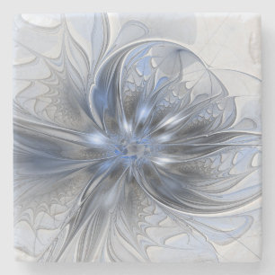 Dessous-de-verre En Pierre Art floral fractal abstrait aquarelle gris bleu