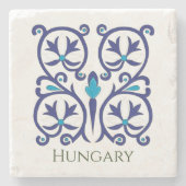 Dessous-de-verre En Pierre Art folklorique hongrois avec design bleu (Devant)