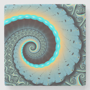 Dessous-de-verre En Pierre Art fractal abstrait bleu turquoise orange en spir