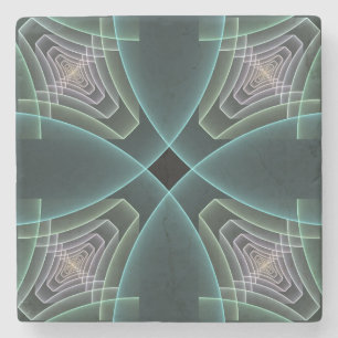 Dessous-de-verre En Pierre Art graphique géométrique fractal sarcelle moderne