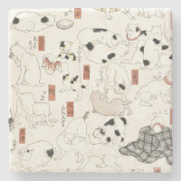 Art japonais vintage de chat Ukiyoe gravure sur bo