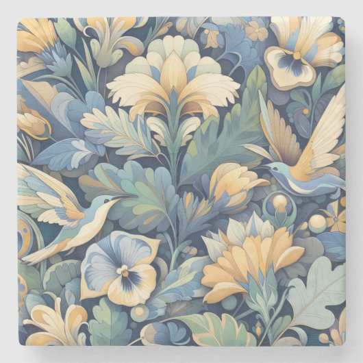 Dessous-de-verre En Pierre Art Morris aux fleurs (Devant)