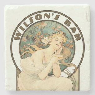 Dessous-de-verre En Pierre Art nouveau de l'époque victorienne par Mucha Pub 