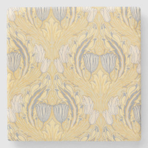 Dessous-de-verre En Pierre Arts and Crafts Walter Crane Bleus Tulipes Blanche