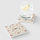 Dessous-de-verre En Pierre Assez Chic Fleurs Rouge Crème   (Côté)