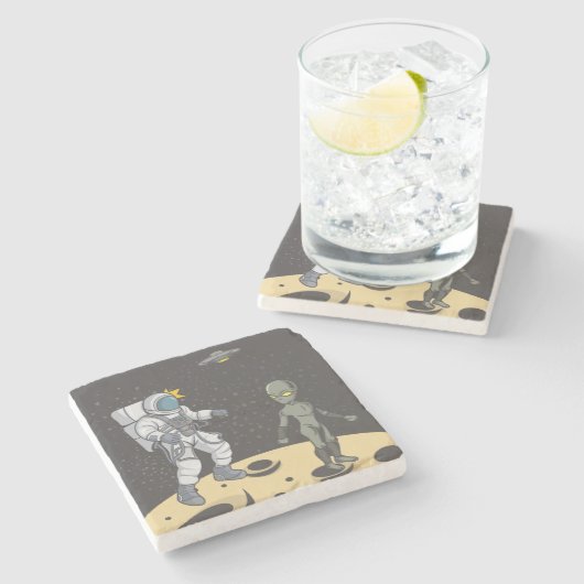 Dessous-de-verre En Pierre Astronaute et alien (Côté)