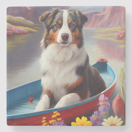 Dessous-de-verre En Pierre Australian Shepherd on Paddle : Une aventure Pitto (Devant)