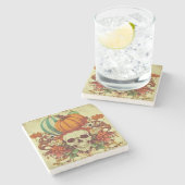 Dessous-de-verre En Pierre Automne/Automne/Halloween/citrouille/squelette (Côté)