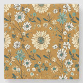 Dessous-de-verre En Pierre Automne Retro Boho Mustard Motif (Devant)
