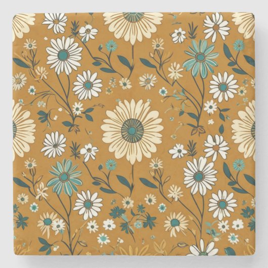 Dessous-de-verre En Pierre Automne Retro Boho Mustard Motif (Devant)
