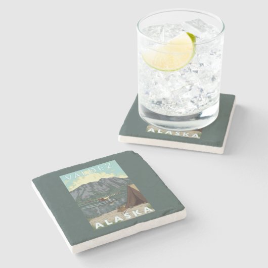 Dessous-de-verre En Pierre Avion de Bush et pêche - Valdez, Alaska (Côté)