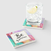 Dessous-de-verre En Pierre Awesome rose et turquoise Aquarelle Abstraite (Côté)