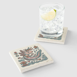 Dessous-de-verre En Pierre Axolotl aztèque Xolotl pierre érodée art tribal bo
