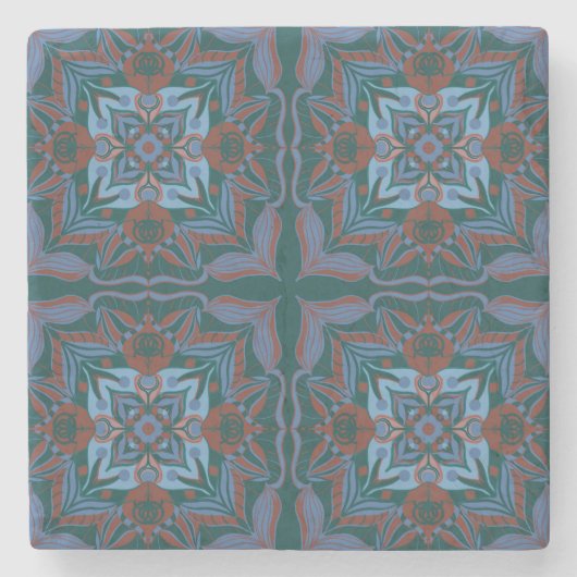 Dessous-de-verre En Pierre Azulejo Turquoise Floral (Devant)