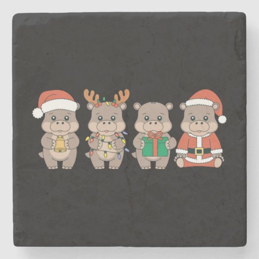 Dessous-de-verre En Pierre Baby Hippo Moo Deng Noël (Devant)