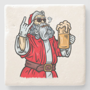 Dessous-de-verre En Pierre Bad Père Noël, Rock, Bière et Cigar