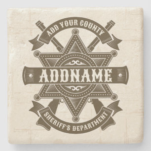 Dessous-de-verre En Pierre Badge de Rifles Adjoint Old West Sheriff Personnal