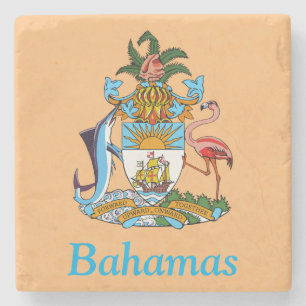 Dessous-de-verre En Pierre Bahamas avec armoiries (Paradis des Caraïbes)