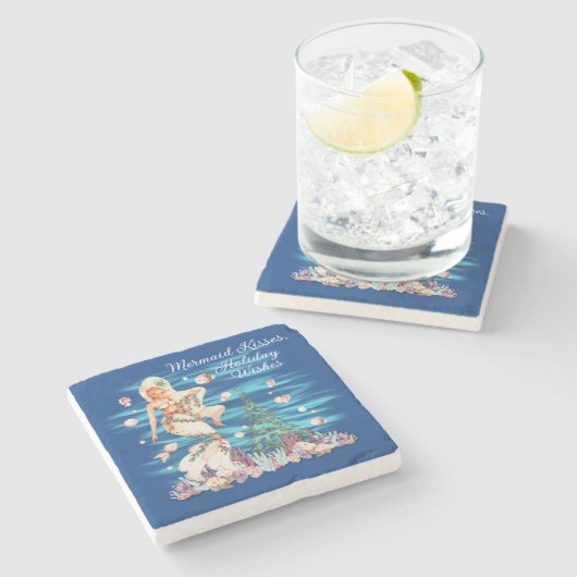 Dessous-de-verre En Pierre Baisers de sirène, voeux de vacances (Côté)