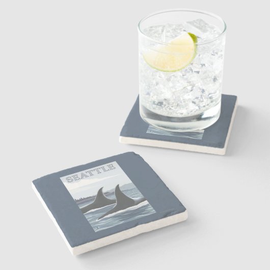 Dessous-de-verre En Pierre Baleines #1 - Seattle, Washington d'orque (Côté)