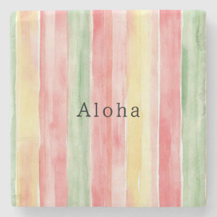 Dessous-de-verre En Pierre Bandes Menthe Rose Jaune Aloha