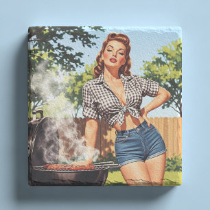 Dessous-de-verre En Pierre Barbecue Rétro Pin-up