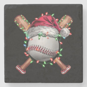 Dessous-de-verre En Pierre Baseball de Noël Santa Sports Xmas Fêtes