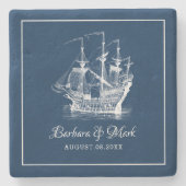 Dessous-de-verre En Pierre Bateau à vent bleu marine et blanc (Devant)