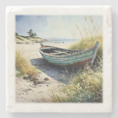 Dessous-de-verre En Pierre Bateau de rangée abandonné sur la côte (Devant)