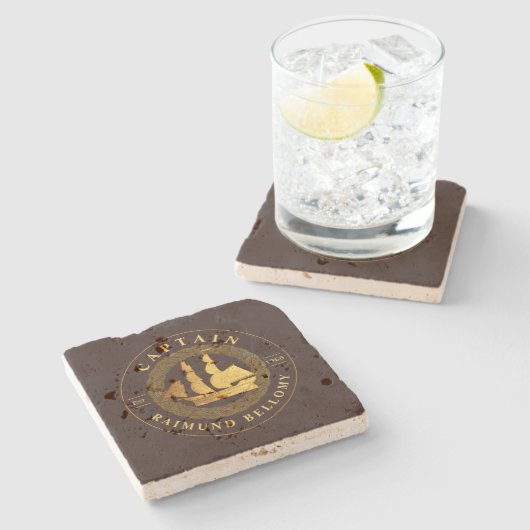 Dessous-de-verre En Pierre Bateau Gold (Côté)