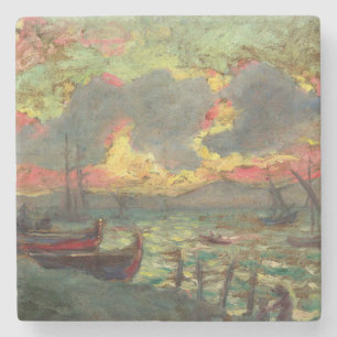 Dessous-de-verre En Pierre Bateaux à voile sur le rivage (par Kimon Loghi)