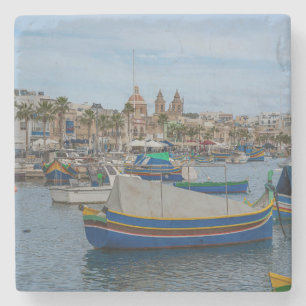 Dessous-de-verre En Pierre Bateaux de pêche traditionnels colorés à Malte