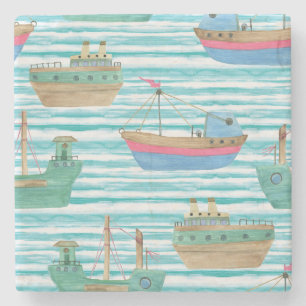 Dessous-de-verre En Pierre Bateaux : Motif de peinture aquarelle.