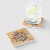 Dessous-de-verre En Pierre Bateaux nautiques roue et Ancre (Côté)