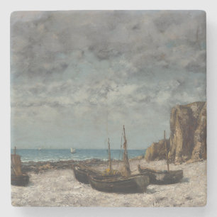 Dessous-de-verre En Pierre Bateaux sur une plage, Étretat - Gustave Courbet