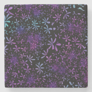 Dessous-de-verre En Pierre Batik Floral Turquoise Rétro