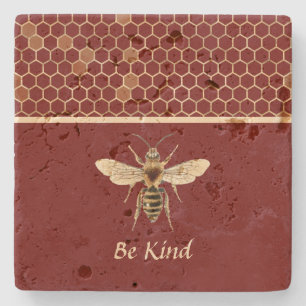 Dessous-de-verre En Pierre Be Kind Bee and Honeycomb sur la Bourgogne