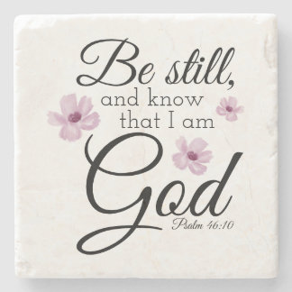 Dessous-de-verre En Pierre Be Still Psaum 46:10 Aquarelle Purple Flowers