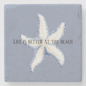 Dessous-de-verre En Pierre Beach Blue White Starfish Quote (Devant)